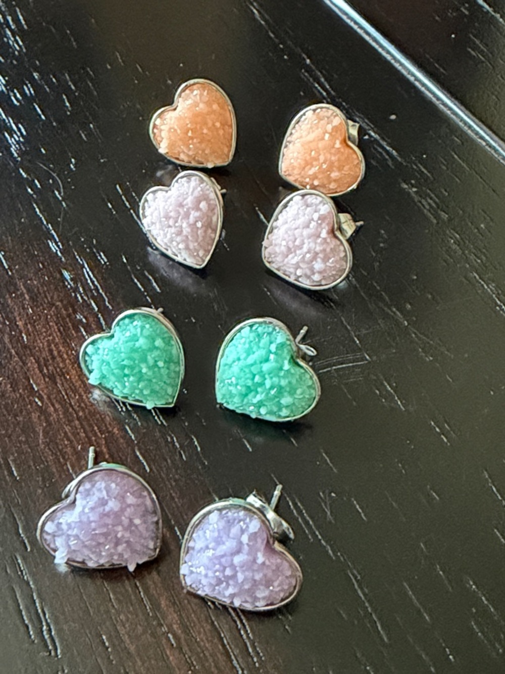 Heart Druzy Stud Earrings Set in Peach, Lavender, Mint, Pink-NWT